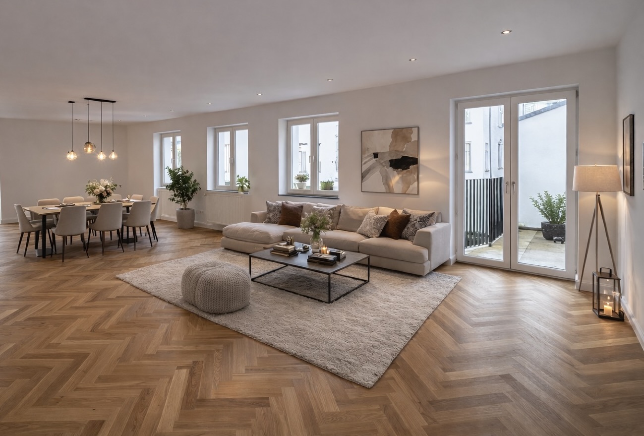 Wohn- und Esszimmer der Familienwohnung im Frankfurter Westend