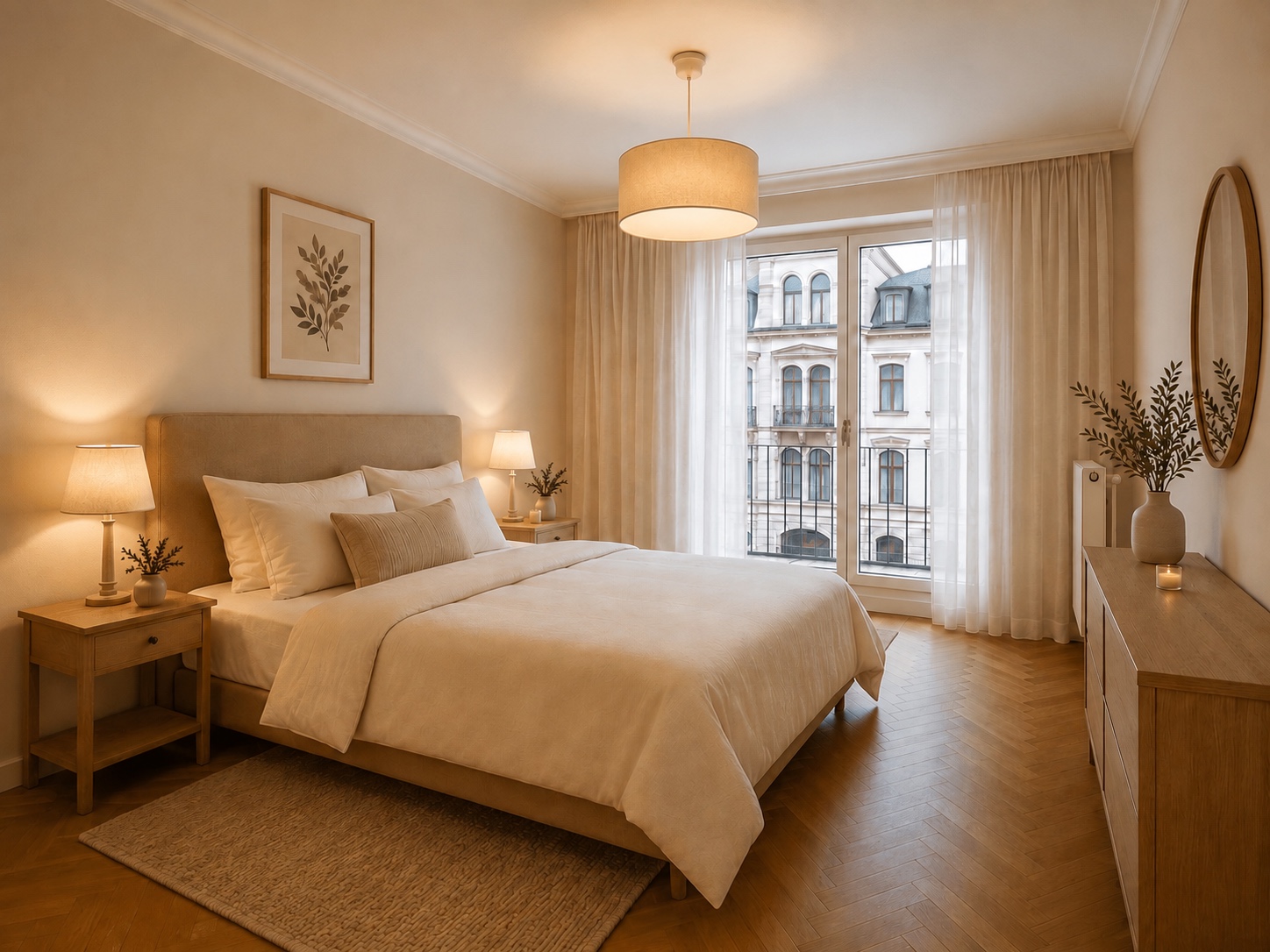 Schlafzimmer mit Balkonzugang im Frankfurter Westend